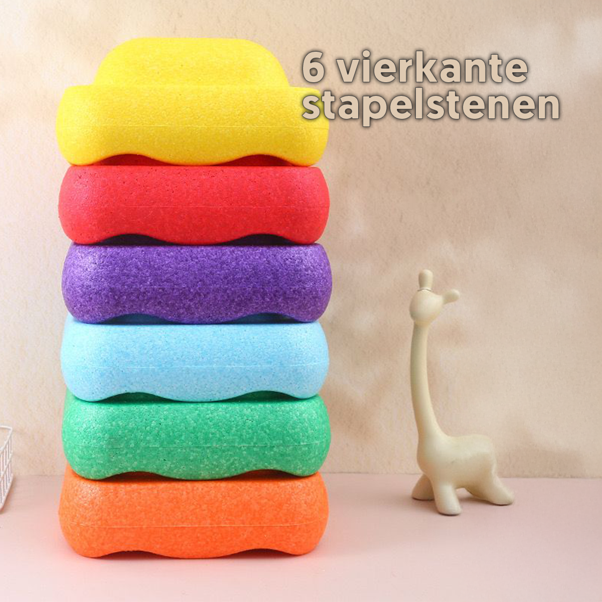 Stapelstenen - regenboog - 6 stuks - Balans speelgoed - Vierkant
